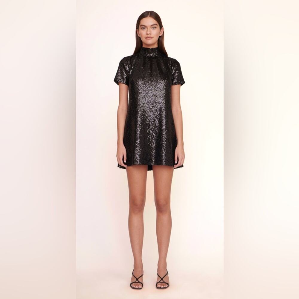 STAUD MINI ILANA DRESS BLACK SEQUINS SZ:S